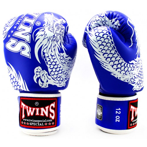 Боксерские перчатки Twins Special с рисунком (FBGV-49 white/blue)